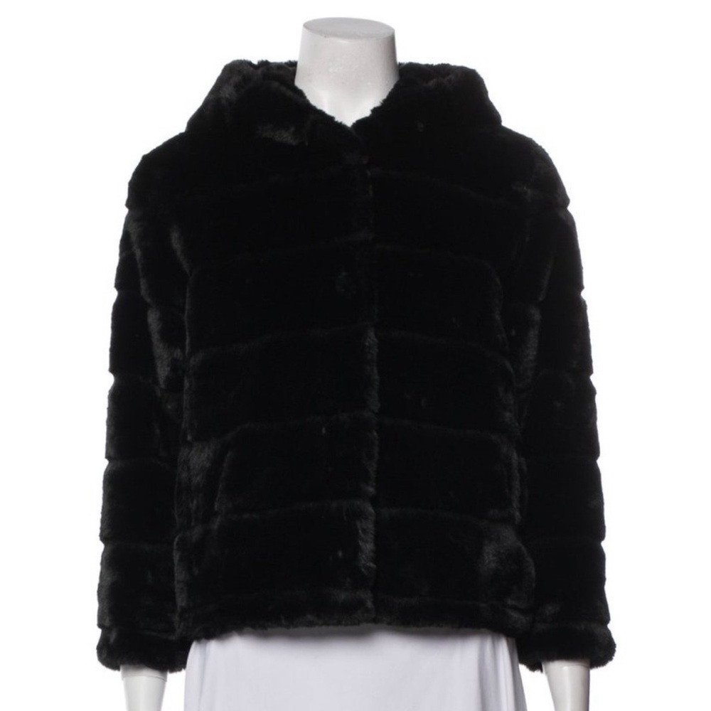 Apparis Black Hooded Faux Fur Coat - Picture 2 of 6